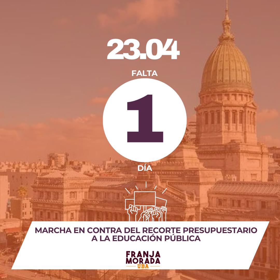 POR LA EDUCACIÓN PÚBLICA 📚
POR LA SALUD PÚBLICA 🏥
POR LA CIENCIA Y LA TECNOLOGÍA 🔬

Mañana marchamos para defender y cuidar lo que funciona bien! Acercate al punto que te quede más cómodo:
✅14:30 Plaza Houssay
✅15:30 Congreso
✅17:00 Plaza de Mayo

#YoVoy #DefendamosLaUBA