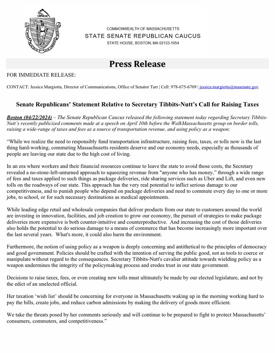 #MASenateGOP #statement #mapoli #statesenatorbrucetarr