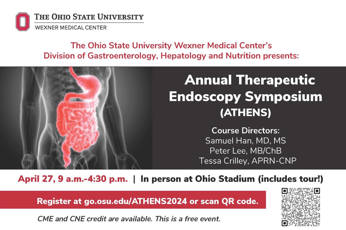 ✅Super excited about our upcoming #OSUAdvEndo Symposium on April 27th ✅ATHENS2024 with Free Registration & CME/CNE credit ✅Great Course Directors & Invited Speakers @MichelleKimMD @babudayyeh ✅ Still time to register @ASGEendoscopy @OSUWexMed