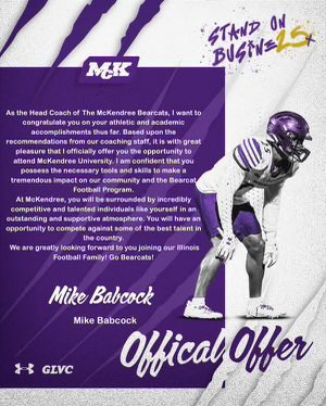 After a great workout today I am blessed to receive my first offer from the University of Mckendree @MKeeler5 @CoachRejfek @GSV_STL @OFallonFootball @OTHSFBDC