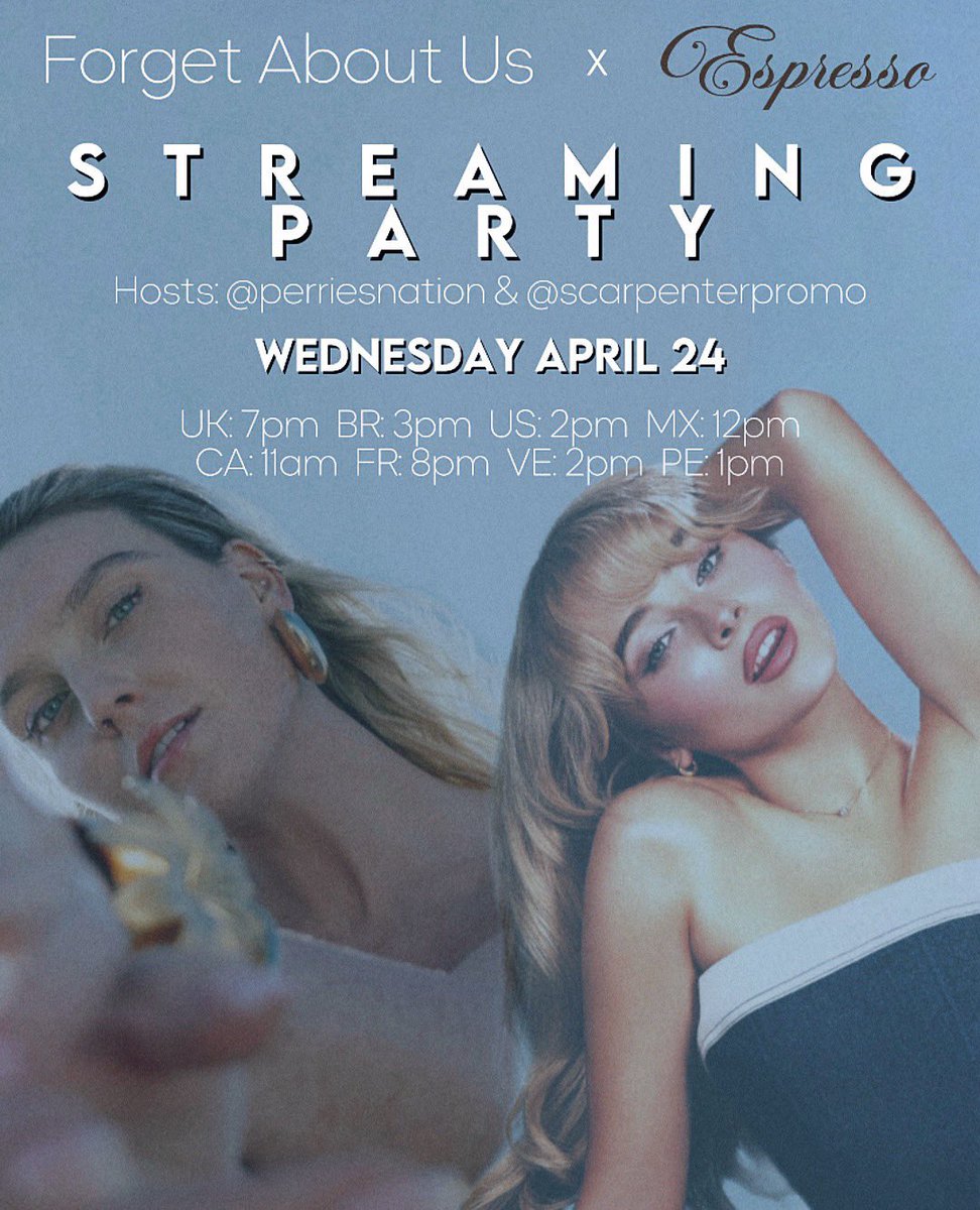 🚨 STREAMING PARTY ALERT! We’ve joined forces with @scarpenterpromo to stream ‘Forget About Us’ and ‘Espresso’ this Wednesday at 7pm BST! We’ll host the party on our Station Head but we’ll also share the same playlist here so you can all stream on your own! #PerriexSabrinaSP