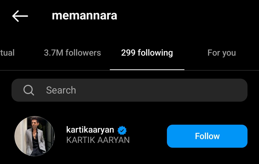 just forgot to update that Manna recently followed Kartik Aaryan 🧘🏻‍♀️🔪

#MannaraChopra