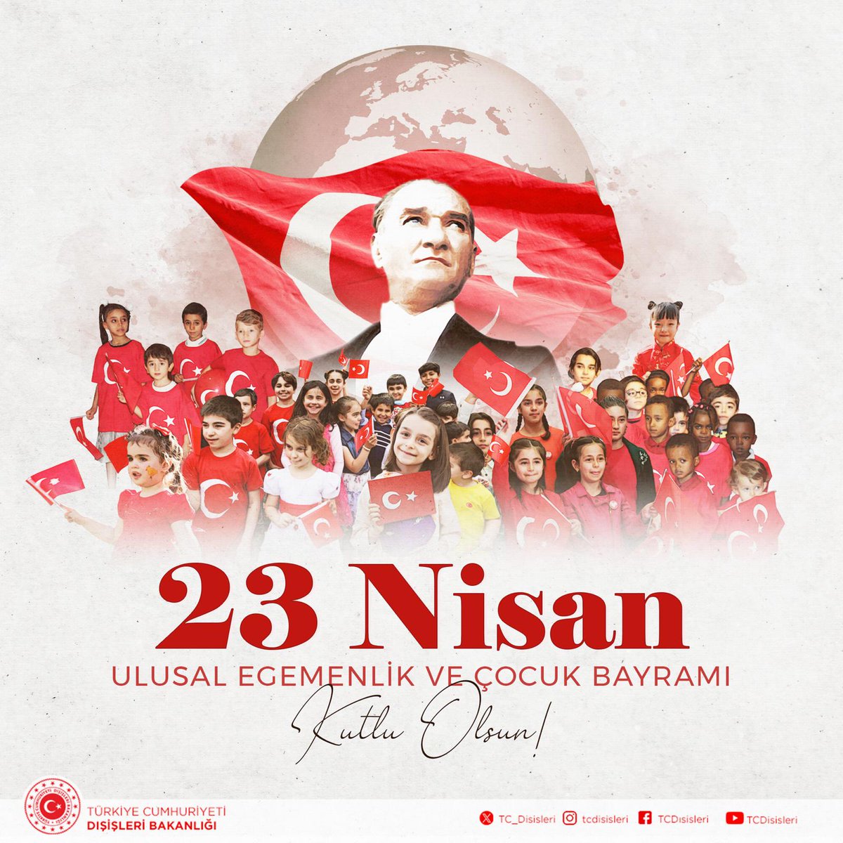 Türkiye Büyük Millet Meclisimizin açılarak egemenliğin kayıtsız şartsız millete ait olduğunun tescillendiği, Gazi Mustafa Kemal Atatürk'ün çocuklarımıza armağan ettiği #23Nisan Ulusal Egemenlik ve Çocuk Bayramı kutlu olsun! 🇹🇷