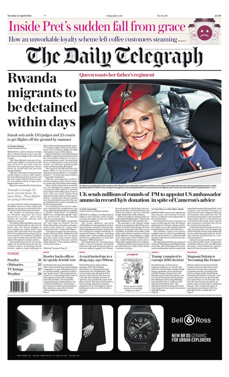 TELEGRAPH: Rwanda migrants to be detained within days #TomorrowsPapersToday