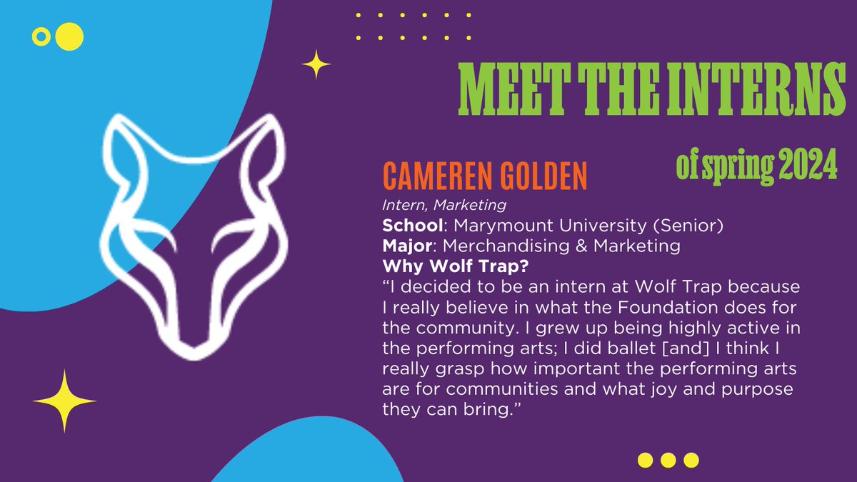 As a former ballet dancer, marketing intern and @MarymountU senior Cameren Golden developed a passion for the performing arts at an early age. This spring, Golden is working with Wolf Trap's marketing dept. to promote arts to the public.⬇️