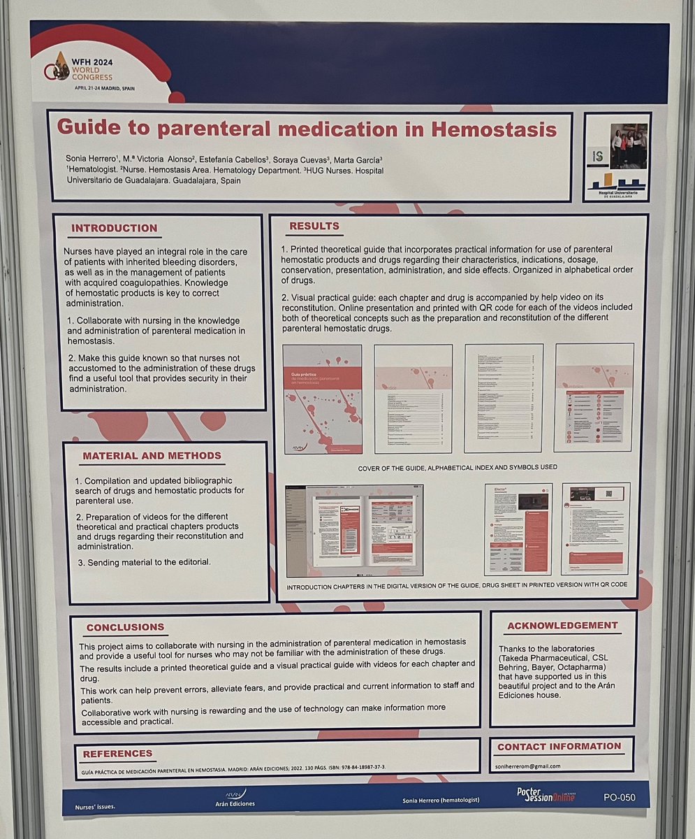 Compartiendo nuestra #Guía de Medicación Parenteral en #Hemostasia en #WFHCongress2024 
@GRUPOARAN