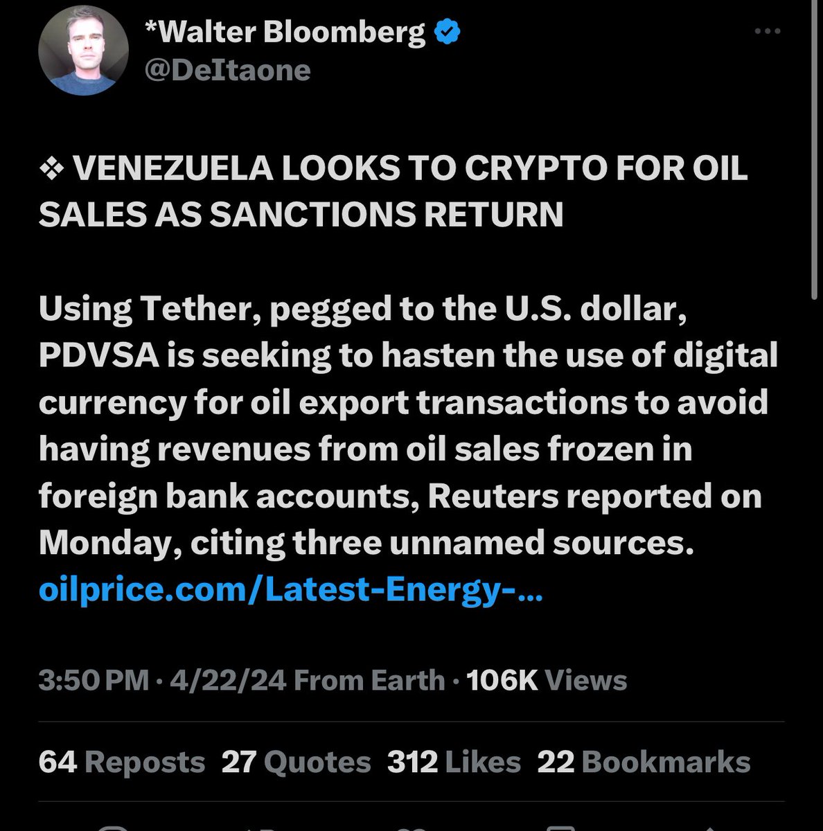 This works great, until the USDT is frozen by Tether, in cooperation with U.S. Federal agencies.