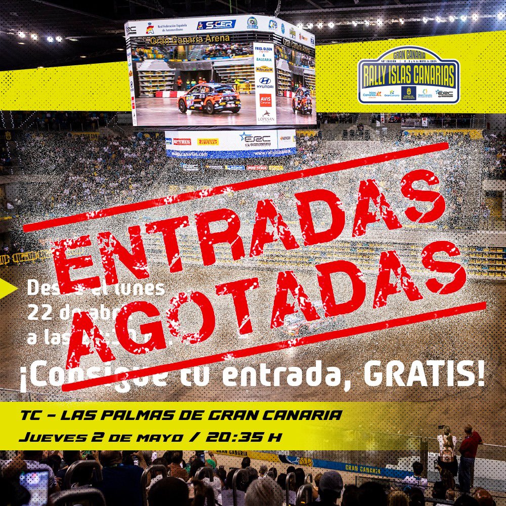 🏆 ¡Pedazo de récord! 🤩 En apenas dos horas se han agotado las cerca de 8.000 localidades habilitadas para acceder al interior del Gran Canaria Arena con motivo del paso del primer tramo cronometrado del 48 Rally Islas Canarias. 🤯 ¡LO-CU-RA! 🫶Afición, ¡GRACIAS!