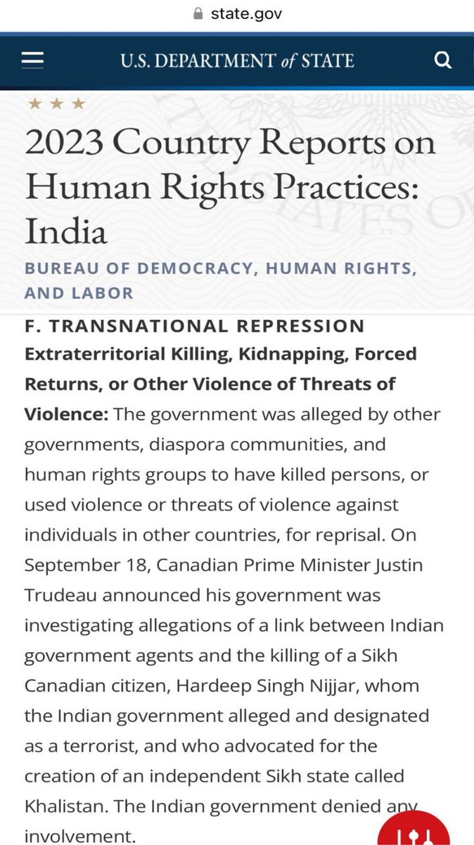 BREAKING 📰 📣 🚨 Secretary Blinken Releases 2023 Human Rights Report on INDIA: HIGHLIGHT: Modi Government Is Practicing Transnational Repression And Have Been Accused By Foreign Governments of Killing Individuals In Other Countries Including Khalistan Referendum Leader