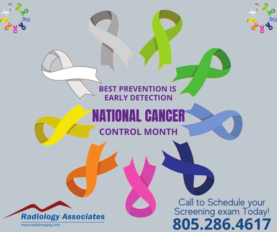 Nat'l Cancer Control Month. Have your screening exams today! Visit our website at rasloimaging.com
#Nationalcancercontrolawareness #cancerawareness #screeningexamssavelives   #centralcoast #diagnosticimaging #slocounty #diagnosticimagingservices #radiology #radiologylife