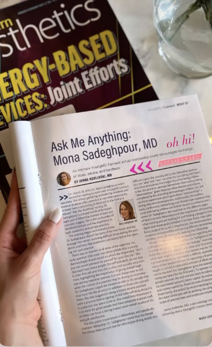 Fun surprise to find out an article I wrote about Dr. <a href="/MonaDermMD/">Mona Sadeghpour, MD</a>’s wonderful <a href="/YoungMDConnect/">YoungMD Connect</a> mentorship event was out in print from a friend tagging me on it on Instagram 😂☺️🙌