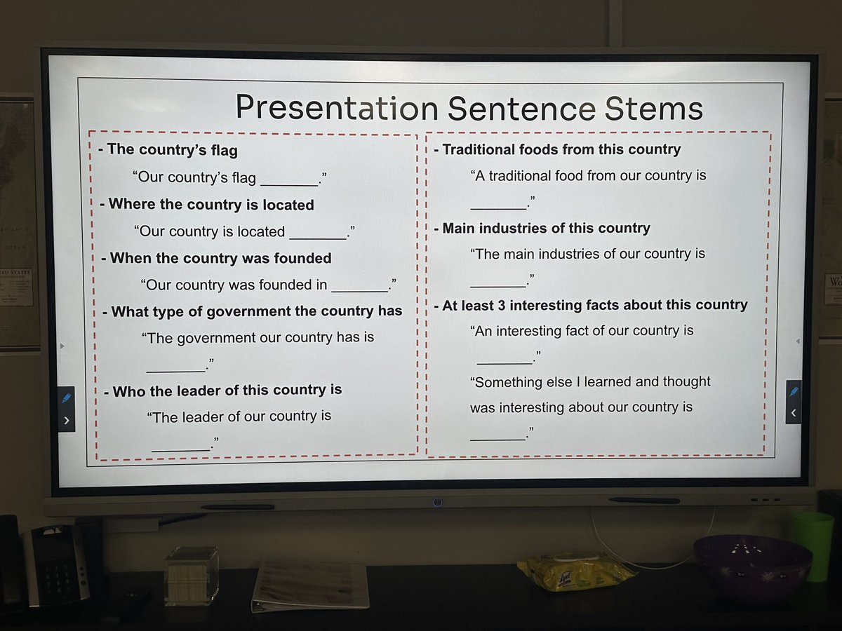 Utilizing sentence stems to support Secondary Emergent Bilingual learners during a presentation is a great way to support oral language growth! @CISDESLBIL #CISDESLBIL @VPCCoppell @MsLShepherd