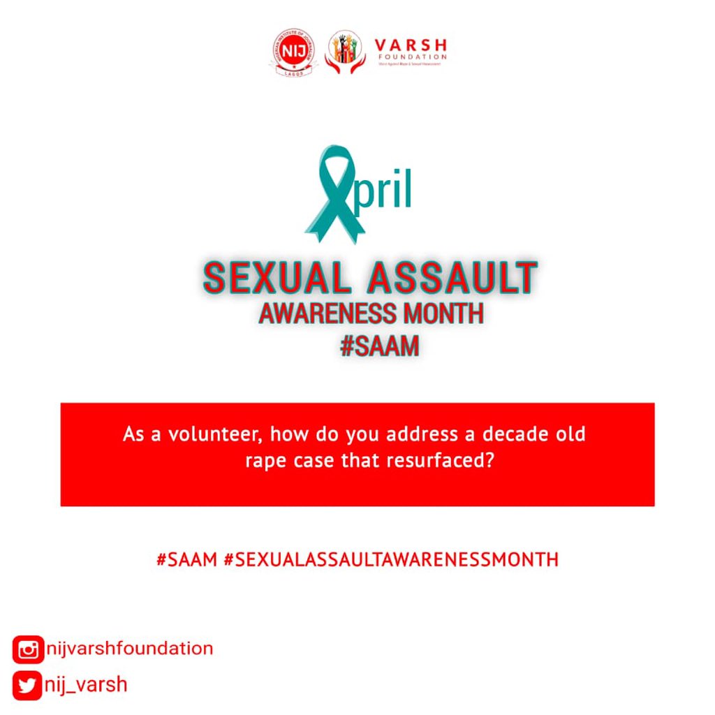 nij_varsh's tweet photo. It's Day 19 of our 22 days of Sexual Assault Awareness Month activity. 
This is a big important question for all volunteers, let's see how you'll handle such a rare situation. 
We will be in the comments section ☺️
Thank you comrades😌🎗️ 
#varsh #varshnij #sexualassaultawareness https://t.co/KsBDw9GeQ8