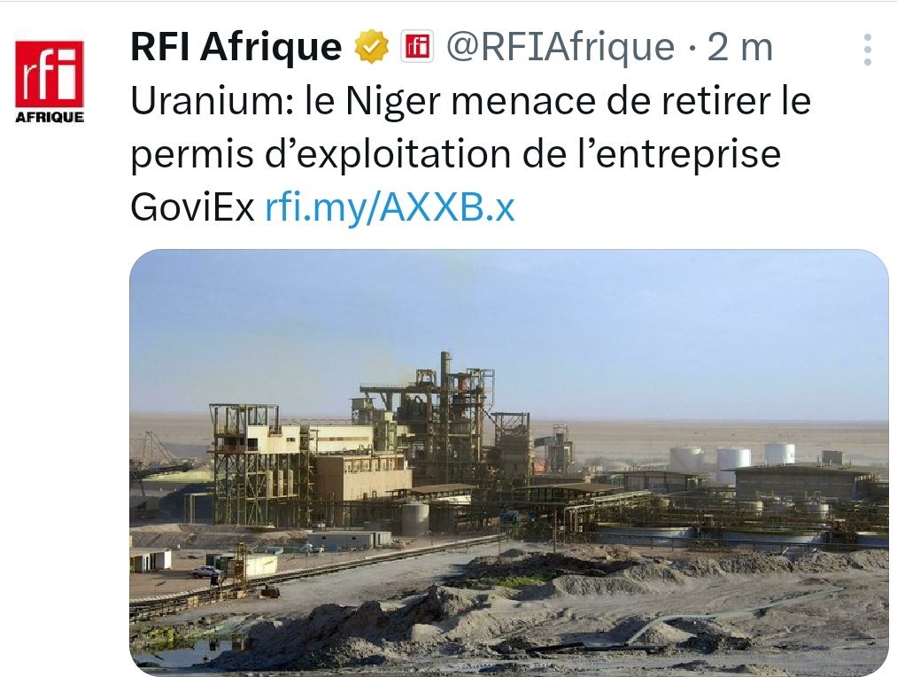 GOVIEX est Canadien.

A côté, il y a le français Orano qui exploite le plus grd gisement d'uranium du Niger sans être inquiété par la junte Nigérienne...

Mieux, la France l'achète tjrs sensiblement au même prix que sous BAzoum.🙄🙄