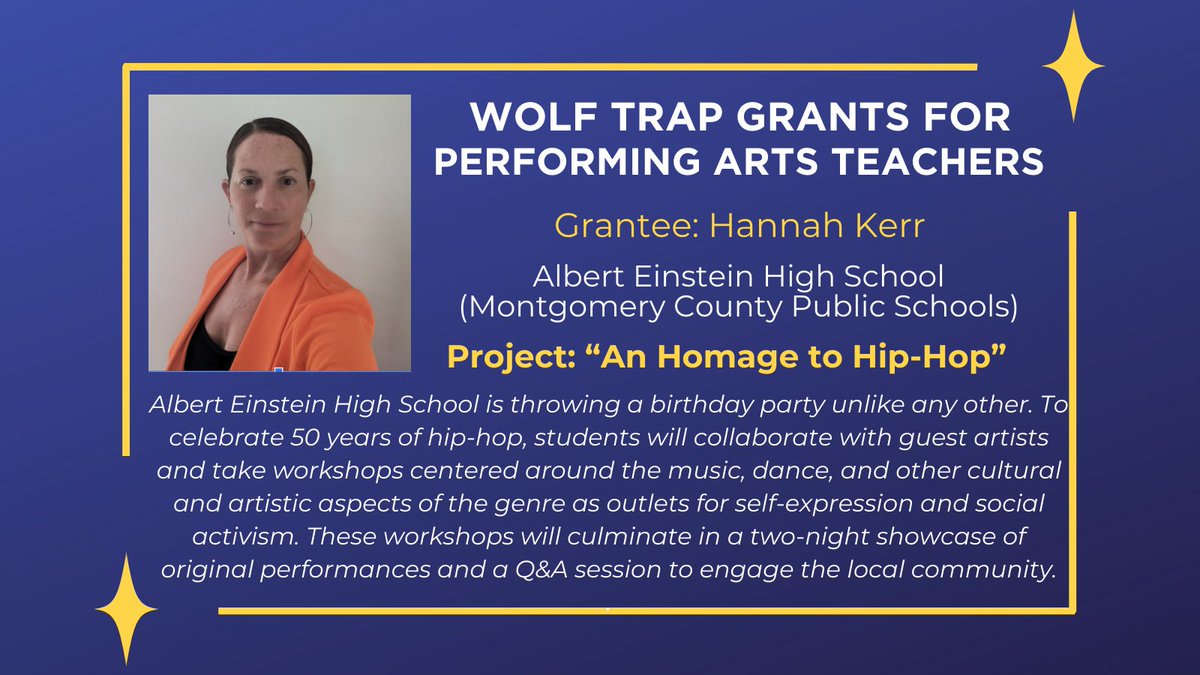 Congrats to 2023-24 grantee Hannah Kerr and her students at Albert Einstein High School (@MCPS) on last night's performance of 'An Homage to Hip-Hop'! Missed it? Catch their encore performance tonight + learn more about their project. ⬇️