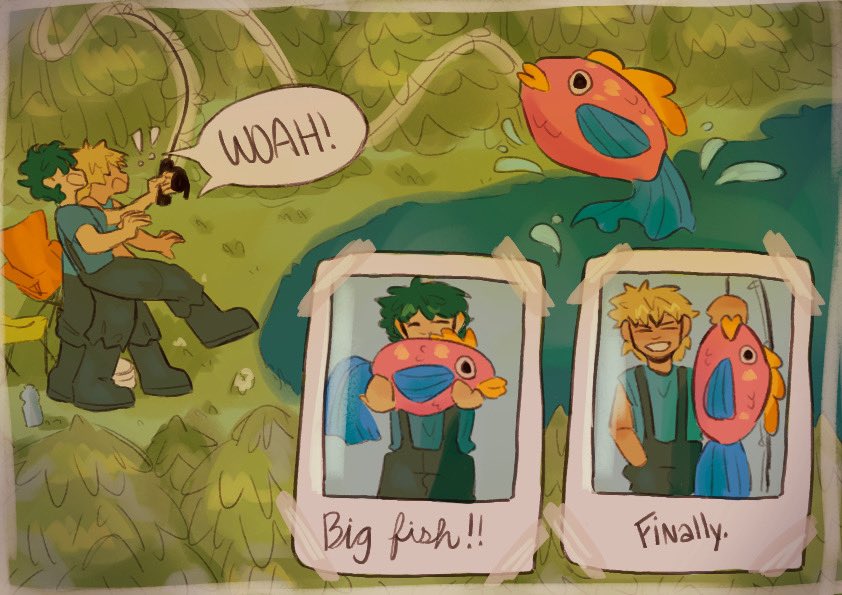 bakudeku fishing adventures- a 4 panel comic  (au by @beybuniki :3)