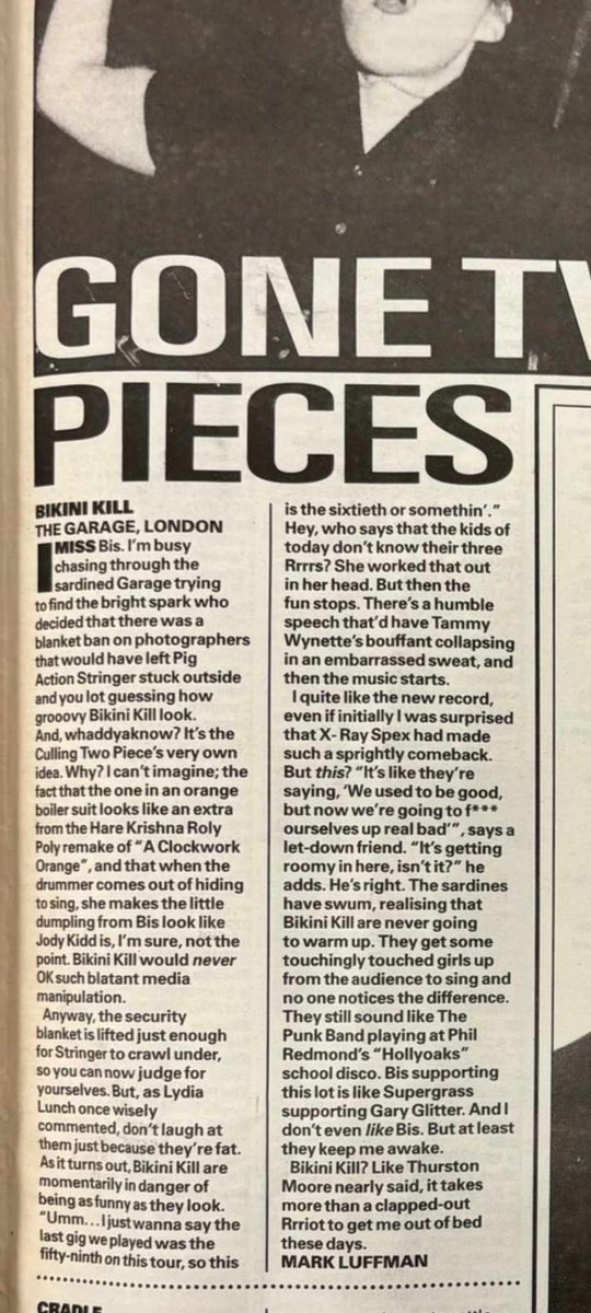 Mega years old but more evidence of how lovely the cnuts in the media were to us as teenagers. You can't expect females in bands to make music if they look like @kathleenhanna or 'little dumpling' @mandarin ? Annie H's letter tho👏