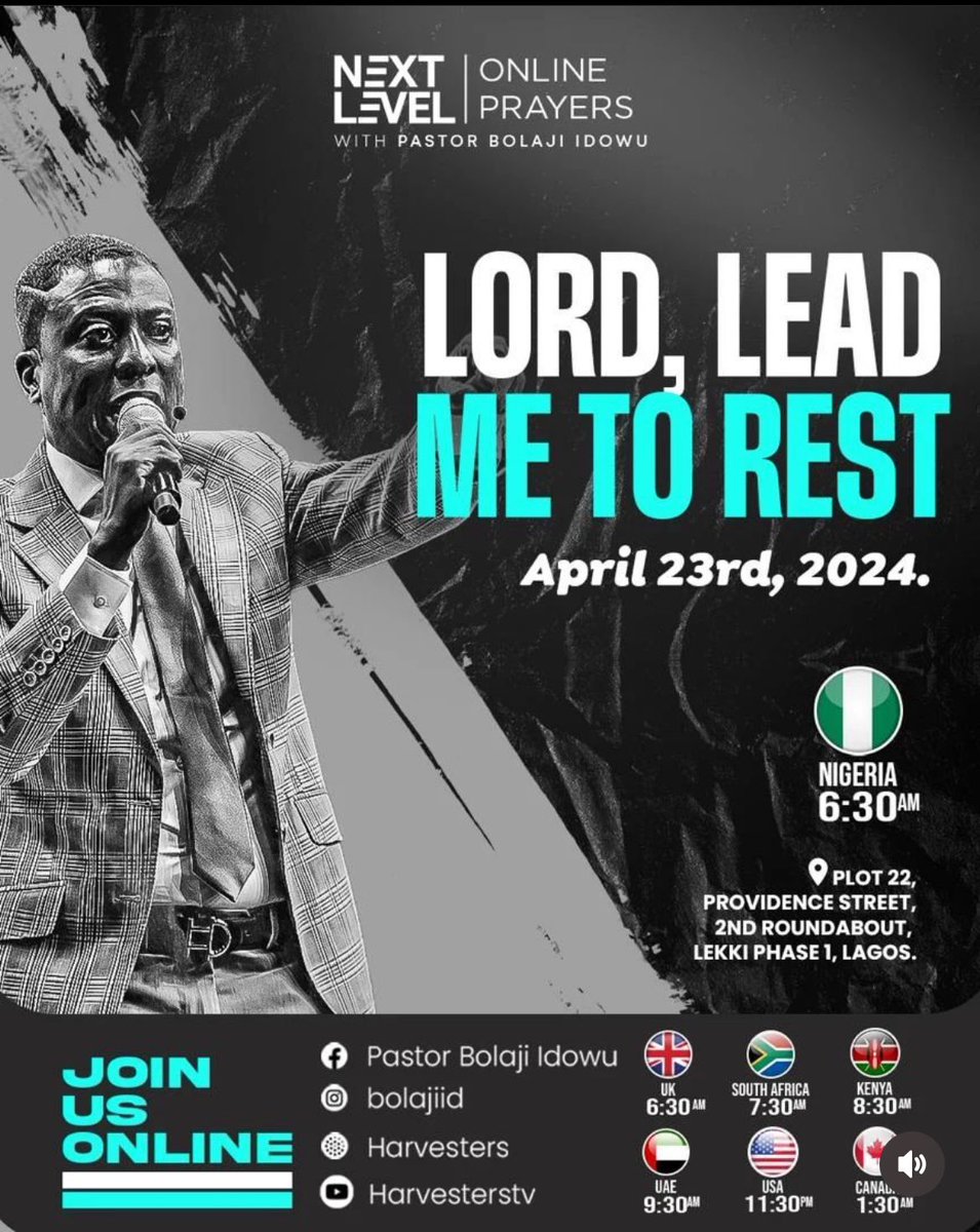 Join us on #NLP this #Tuesday🚨

Online/On-site ✅

Invite your friends, family & colleagues 👍

#April23rd 
#WordBasedPrayers
#PropheticPrayers
#NextLevelPrayers 
#NLPWithPastorBolaji