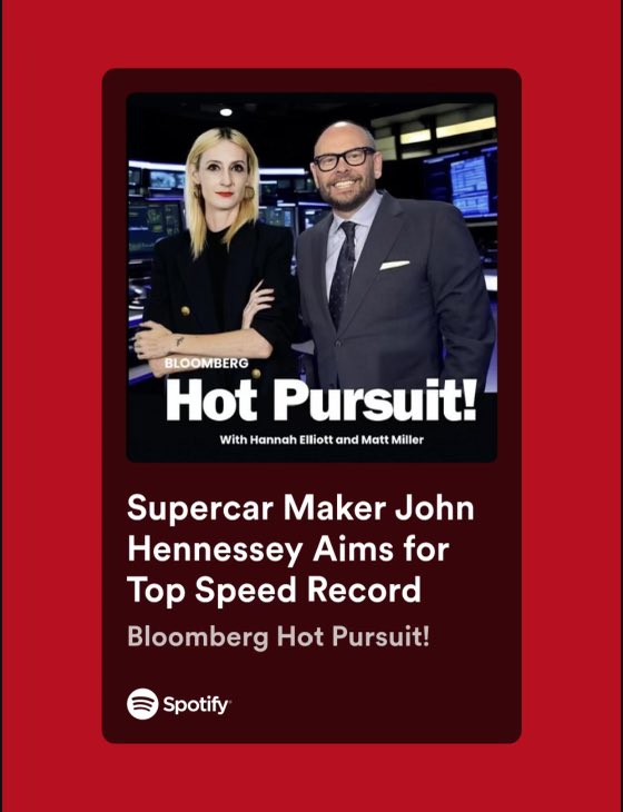 NOW LIVE: Join @bloombergpursuits and John Hennessey as they talk about all things SPEED and PERFORMANCE. 🏁 Listen to the full podcast now on Spotify 🎙️ open.spotify.com/episode/1M8fAz… #HennesseyPerformance #FastCars #Bloomberg #Pursuits #VenomF5 #VenomF5Revolution #Revolution…