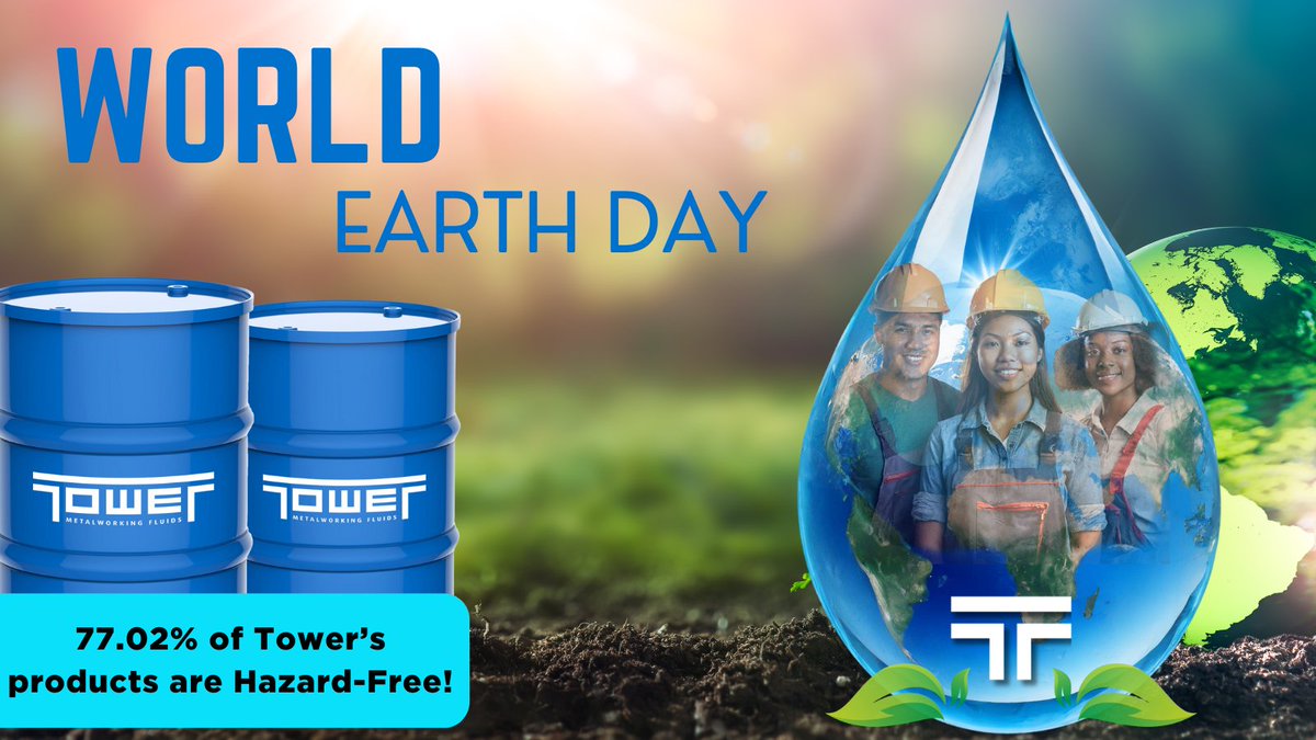 Happy World Earth Day from Tower Metalworking Fluids! 🌍 77.02% of Towers products are hazard-free, helping to safeguard our earth and employee health. Together, let's continue to work towards a greener, cleaner tomorrow!

 #WorldEarthDay #TowerMWFs #MetalworkingFluids