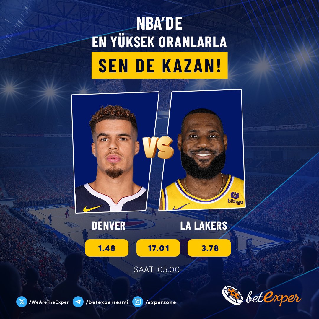 🔥 Betexper günün NBA maçını sunar!

#Nba heyecanı Betexper’de yaşanır 🤓  

#Denver #Lalakers 

📳 En özel oranlar için hemen gel! 👉  Betexper730.com