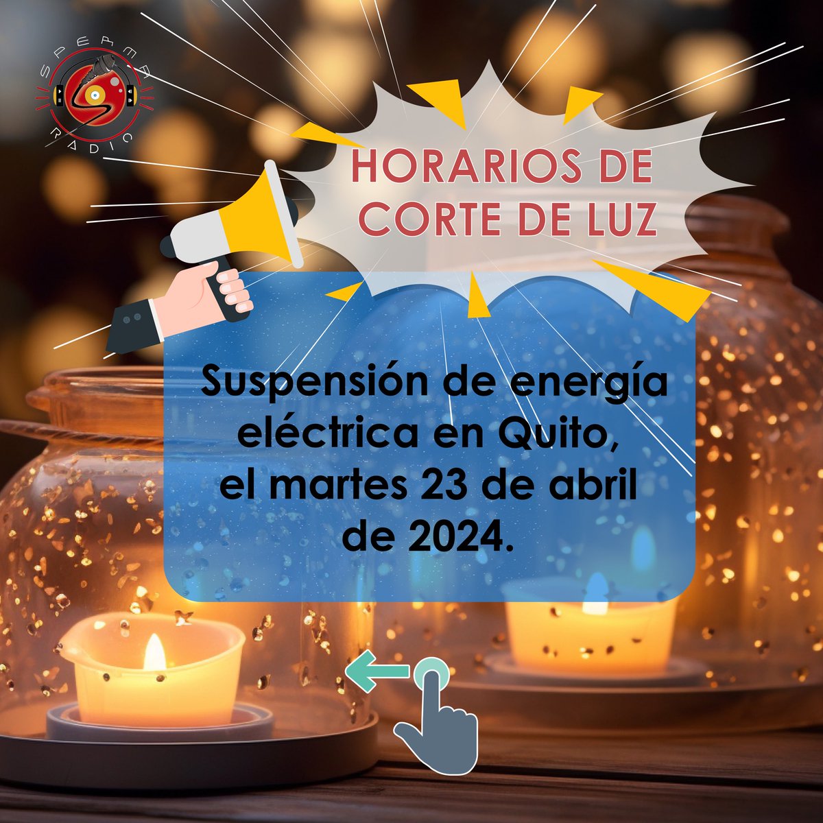 spermaradio_com's tweet photo. 🚨Atención, habrá dos cortes al día, estos son los #horarios de #corte de luz en #Quito para este martes 23 de abril de 2024.
Visiten la página de la @ElectricaQuito
#cortedeluzecuador #sinluz #spermaradio #Ecuador #fyp #viral #parati #luz #postviral #Descontrolec #alerta https://t.co/anCGDQmuUQ