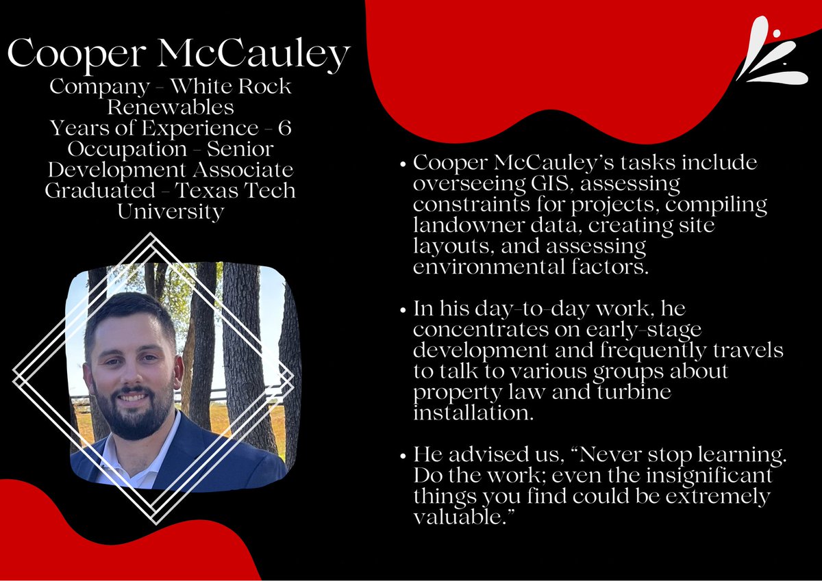Another informative interview! We are grateful to Mr. McCauley for taking time out of his day to share with us.

#industryinsights #interview #renewableenergy #quoteoftheday #getoknowme #collegiatewind #cwc #ttu #spc #nrel #company #experience #power #strategicplanning