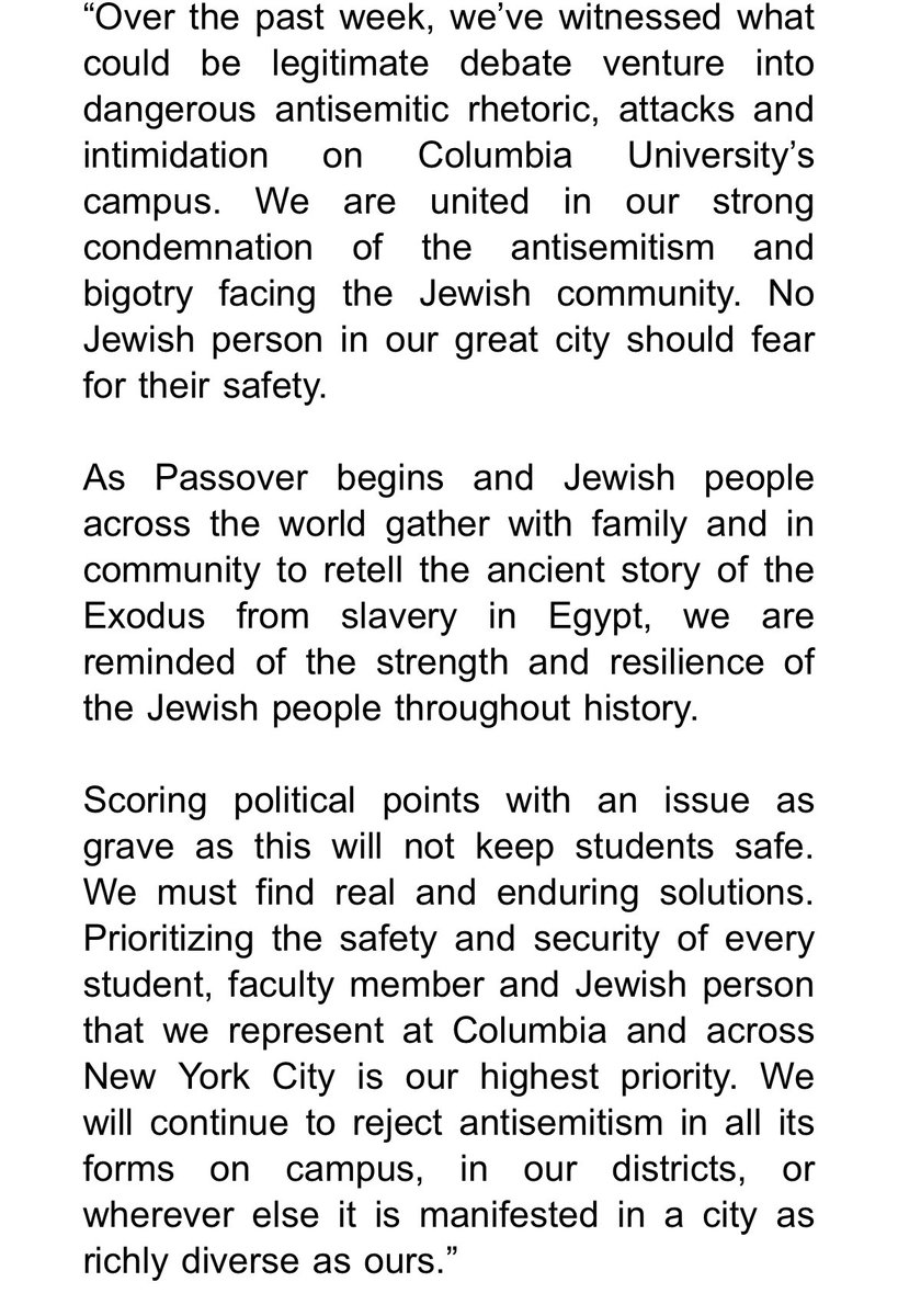 NYC Dem Reps. Nadler, Goldman and Espaillat issue statement on Columbia; “Over the past week, we’ve witnessed what could be legitimate debate venture into dangerous antisemitic rhetoric, attacks and intimidation on Columbia University’s campus.“