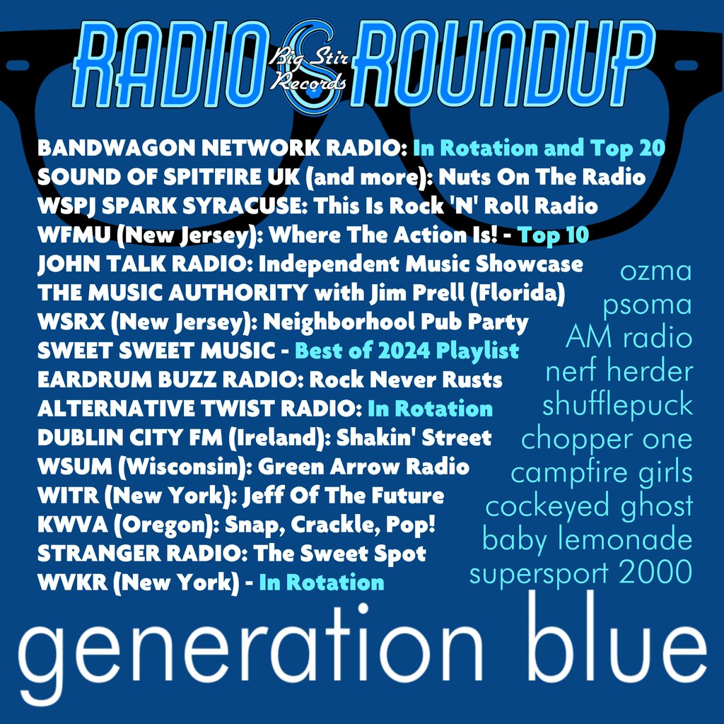 The band of 'Generation Blue' (LP/Book and streaming Friday: orcd.co/generationblue) bring Geek Rock back to the global airwaves as seen on this Radio Roundup! Get your copy before they're gone!

#GenerationBlue #RadioRoundup #GeekRock #IndiePop #90sRock #AltRock #BigStirRecords