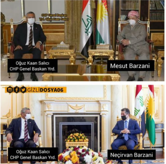 CHP Heyeti Oğuz Kaan Salıcı Başkanlığında Mesut Barzani ve Neçirvan Barzani'yi ziyarete Kuzey Irak'a gittiler... (5 Eylül 2021)
Bugün Barzani ile Erdoğan fotoğrafı paylaşan 'Habur Oslo ve Megri Megriciler' DUYURULUR..

Evet  lan..!
Oslo dedik, Habur dedik, Megri Megri dedik...…