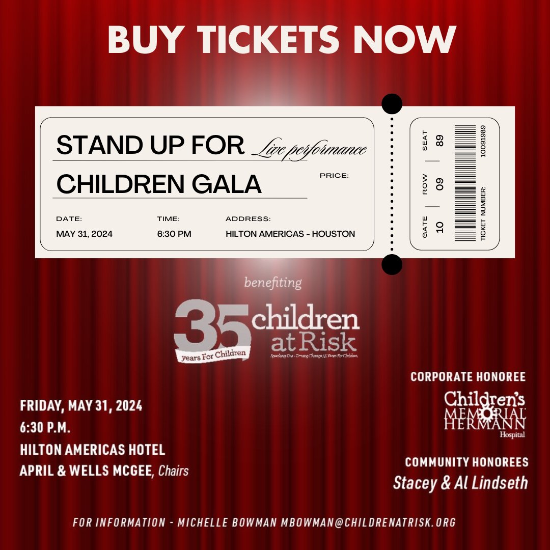 Transform lives with a single click! Get your tickets to the Stand Up for Children Gala hosted by Children at Risk and be part of a night that promises not just unforgettable memories but a brighter future for Texas children. Learn more: childrenatrisk.org/event/stand-up…