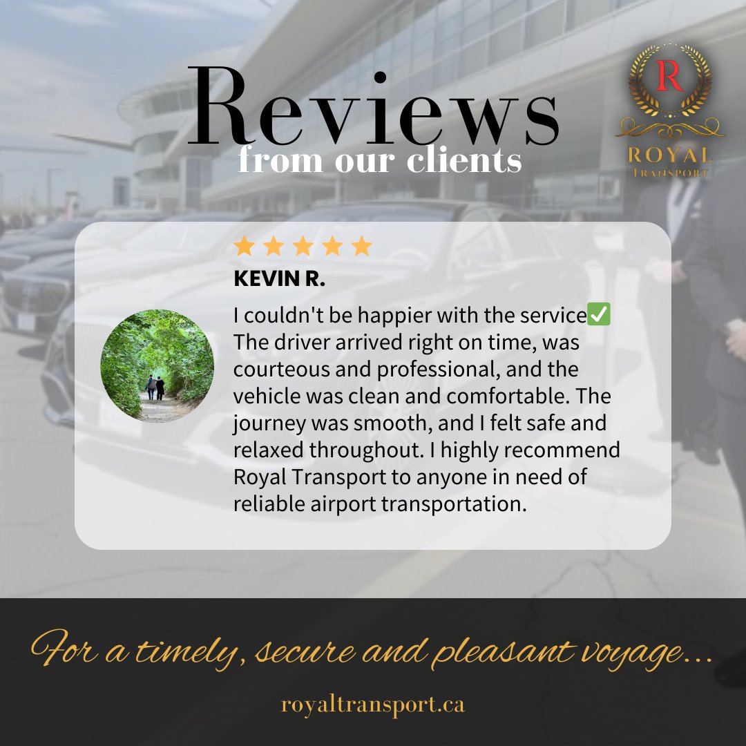 We love reading your reviews about your smooth journey with Royal Transport, keep them coming! 💖 

#Kitchener #Waterloo #Cambridge #Guelph #AirportTransportation