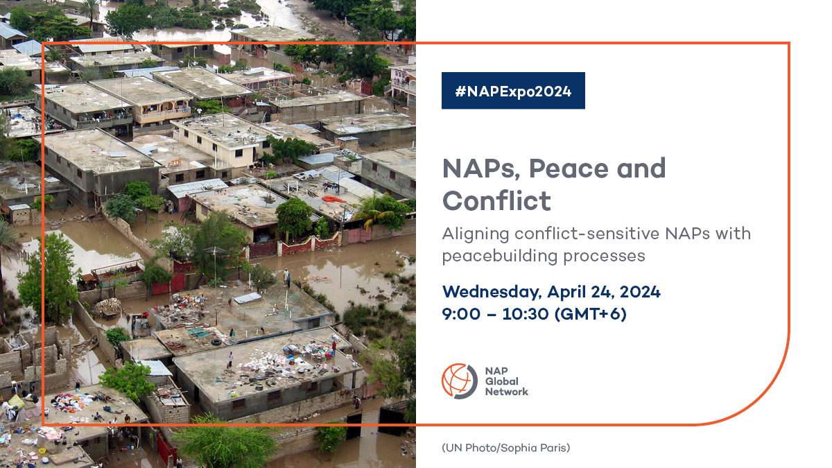 🕊️Join us at our #NAPExpo2024 side event to learn how governments experiencing #conflict can design and implement their NAP process in a way that responds to peace and conflict dynamics. For more information, visit👉🔗bit.ly/napexpo2024 #Bangladesh #adaptation