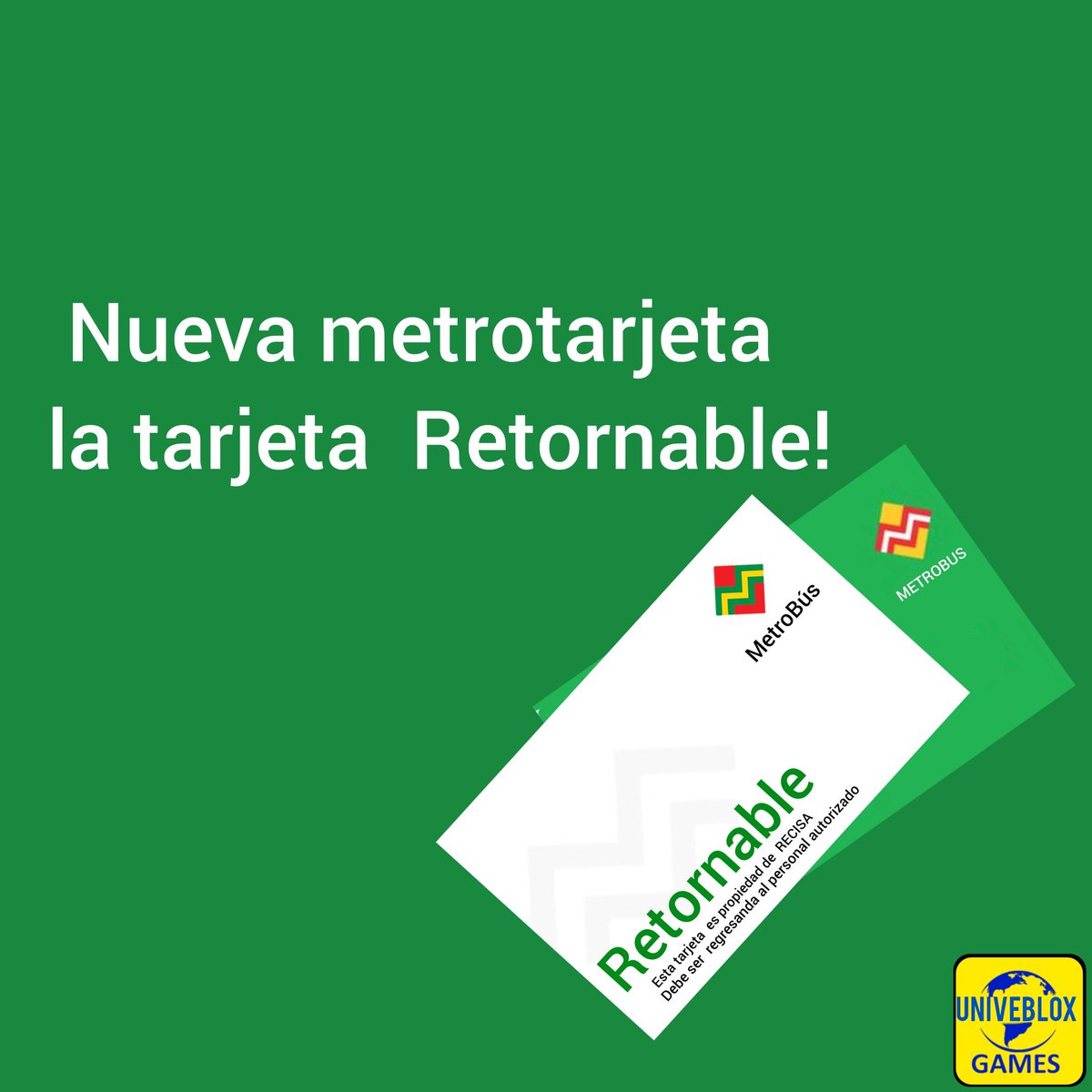 UnivebloxGames's tweet photo. Nuevas tarjetas Para MetroBus! https://t.co/8UuUOS3ZnP