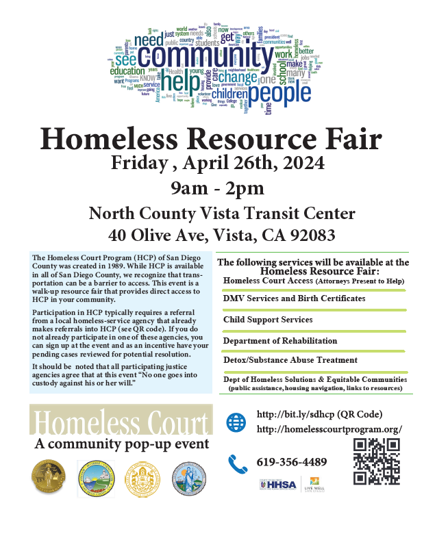 The @LiveWoWBus is bringing county resources and services to unhoused community members on Friday, April 26th, 9:00 AM- 2:00 PM at North County Vista Transit Center @SDCountyHHSA #OHS #OEqC