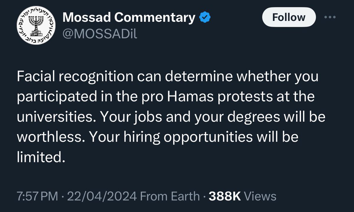 The occupation is in such a deep crisis that it is now making threats via a non-official Mossad-run account to foreign citizens I imagine AIPAC would gladly implement this with a bipartisan support.