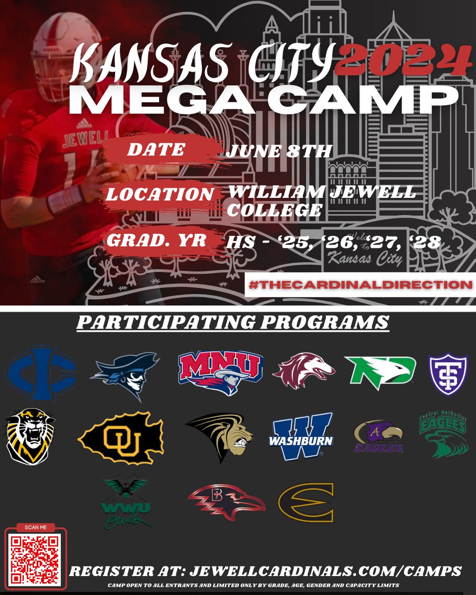 JewellFootball's tweet photo. Camp season is approaching. More colleges are signing up. Get registered now! Saturday, June 8th. #KCMegaCamp24 https://t.co/5cwxahA1bh