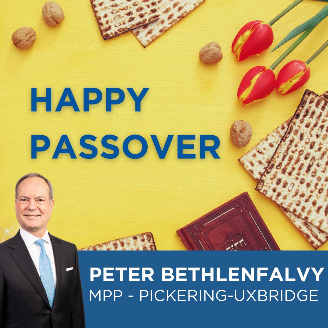 Happy #Passover to all Jewish Ontarians! Tonight at sundown, as you gather around the seder table, eat the Matzah, and recite the Haggadah, I wish you and your family many blessings.