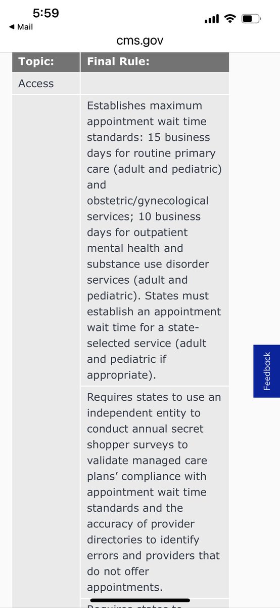 We’re digesting the new Medicaid rules but a huge victory for adults/kids = specific wait times for primary care of 15 business days + 10 business days for outpatient mental health and substance use treatment. And secret shopper studies to verify.
