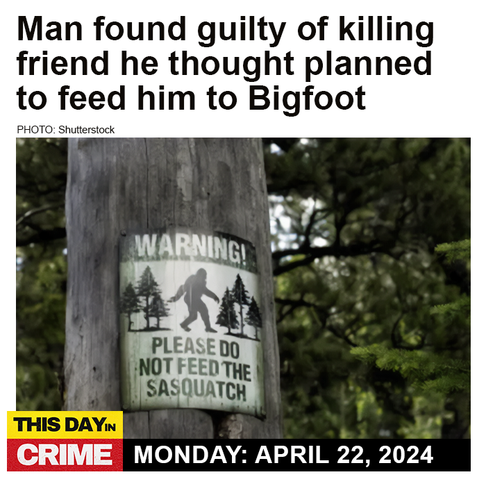 The ole #Bigfoot defense. Check out today's episode wherever you listen to podcasts. #Sasquatch #crime #crimenews #truecrimepodcasts