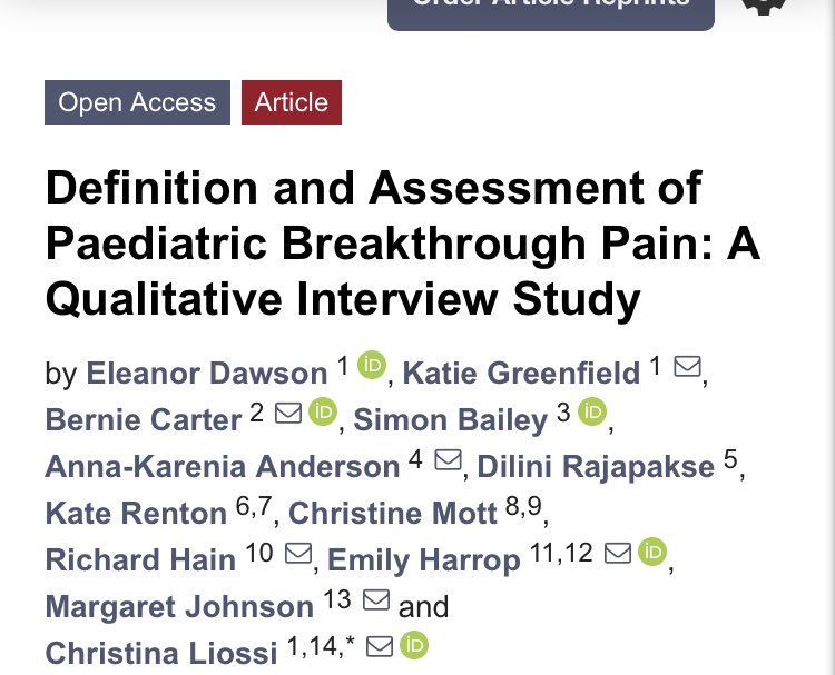 The lack of consensus about definition of breakthrough pain (BTP) & lack of a paediatric BTP assessment tool underpins all our programmatic work. This paper provides insights into HPs perceptions & offers direction forward. @WeCYPnurses @jennie_craske @BPSPainEthics @EHU_FHSCM