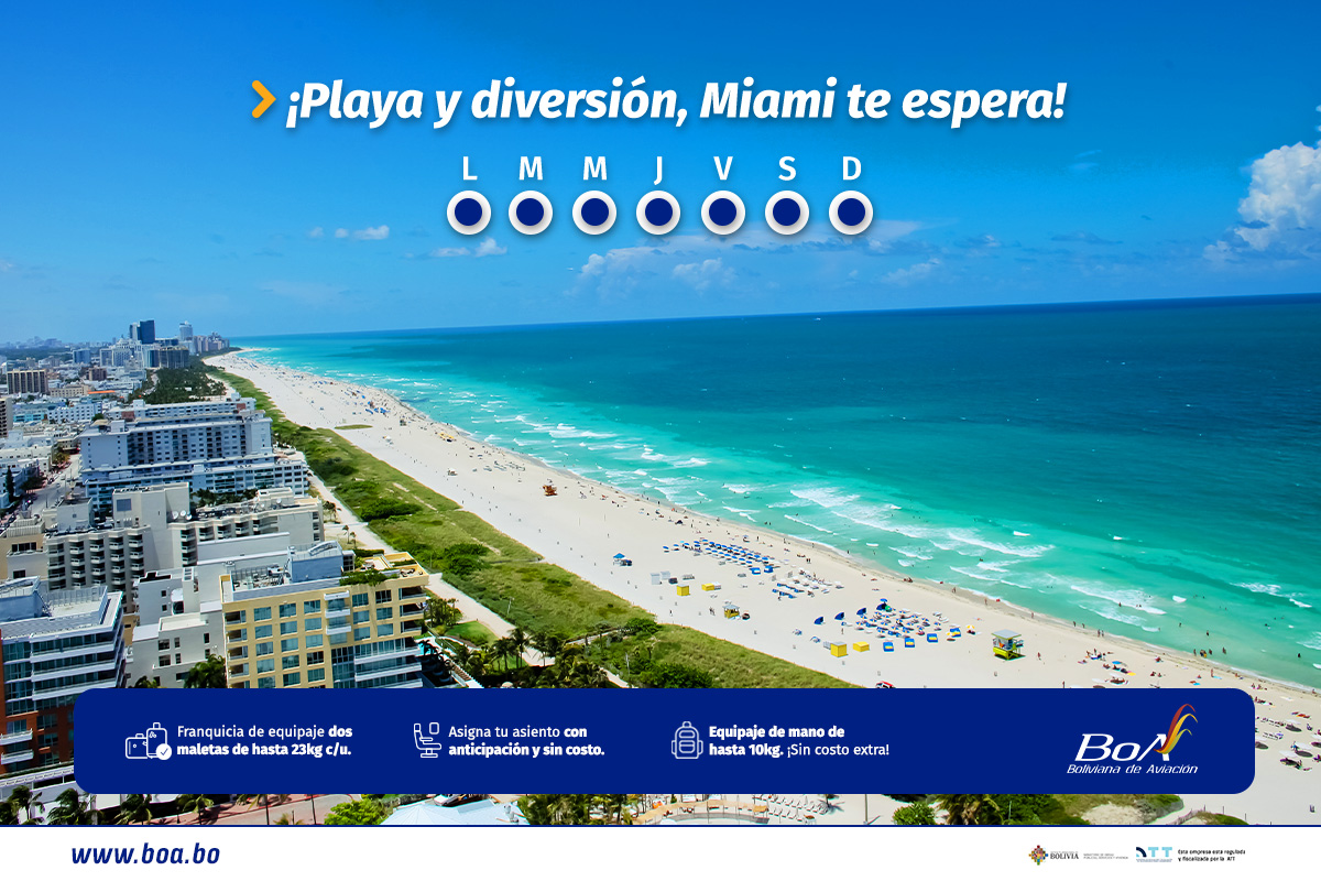 ¡Vive el Verano en Miami! Descubre la Magia de la Ciudad del Sol con Nuestras 7 Frecuencias Semanales. ¡Descubre nuestras opciones y elige tu próximo viaje con nosotros! 📷📷 📷Descubre destinos en boa.bo 📷 #ViajaConFacilidad #CompraWeb #BoA #Miami