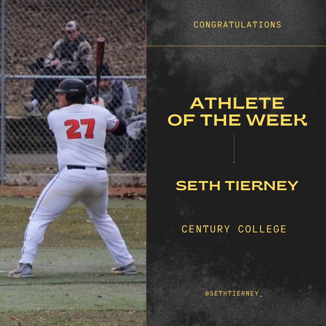 Congrats to <a href="/sethtierney_/">Seth Tierney</a> who has set the single season record for HR at Century College with 14 💣 so far! He homered 3 times this past Sunday!