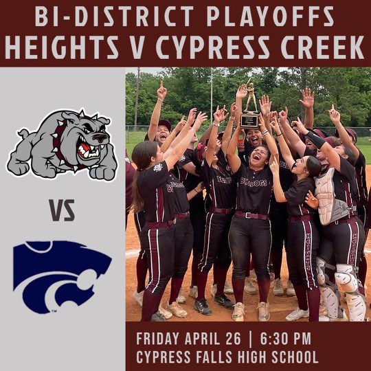 First round of the playoffs is set. Come support this team on Friday. Hope to see a full house! Go Bulldogs!!#ThisIsHeightsSoftball