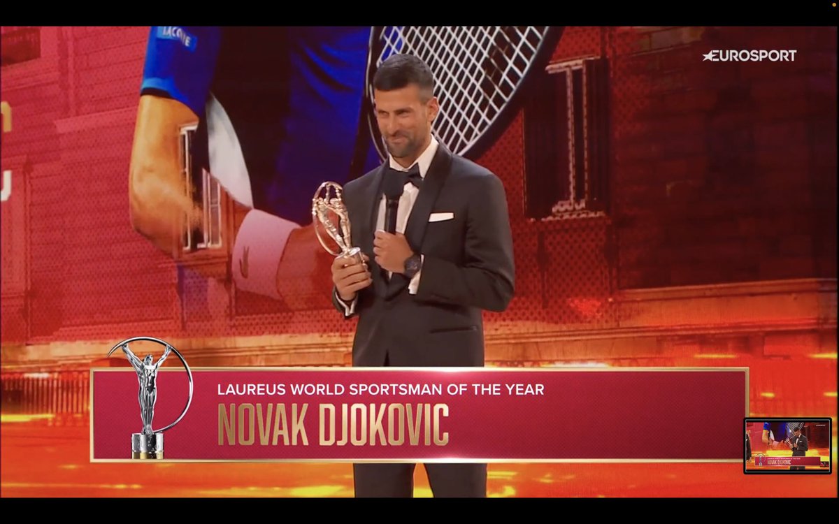 Novak Djokovic has won the Laureus award for the fifth time, what an absolute legend 🏆🏆🏆🏆🏆😍👏👏👏 #Djokovic #Idemooo #NoleFam