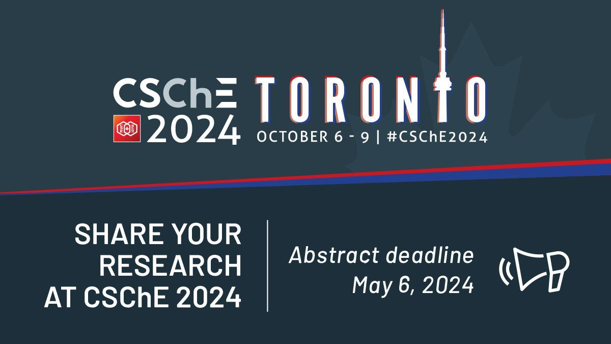 📢 Submit your abstract for #CSChE2024 today! Time is running out, you only have until MAY 6 at 11:59 PM ET to submit. Share your research, start planning your trip, and we will see YOU in Toronto at The Westin Harbour Castle from Oct. 6-9. 🙌 buff.ly/4aLvUZ8