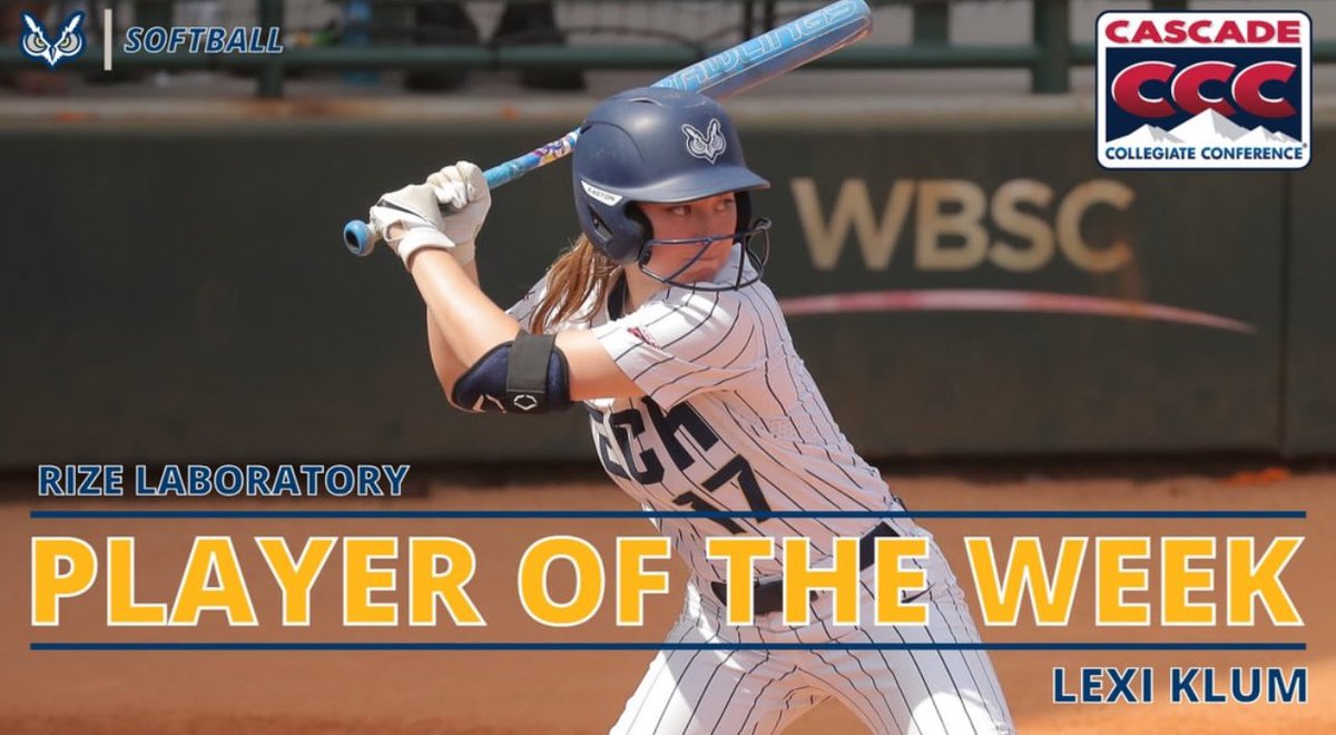 ‼️ Player of the Week ‼️ After a stellar weekend in Helena, Lexi Klum is your CCC Player of the Week🔥 The senior went 9-for-14 in the 4-game series sweep, recording three doubles, a home run and 7 RBI. #GoOwls🦉