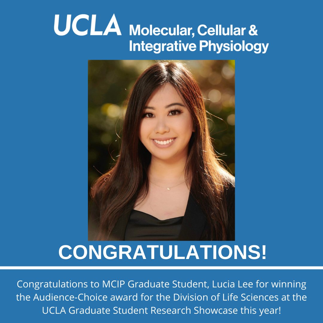 uclamcip's tweet image. Congratulations to MCIP Graduate Student, Lucia Lee for winning the audience-choice award for the Division of Life Sciences at the UCLA Graduate Student Research Showcase this year!