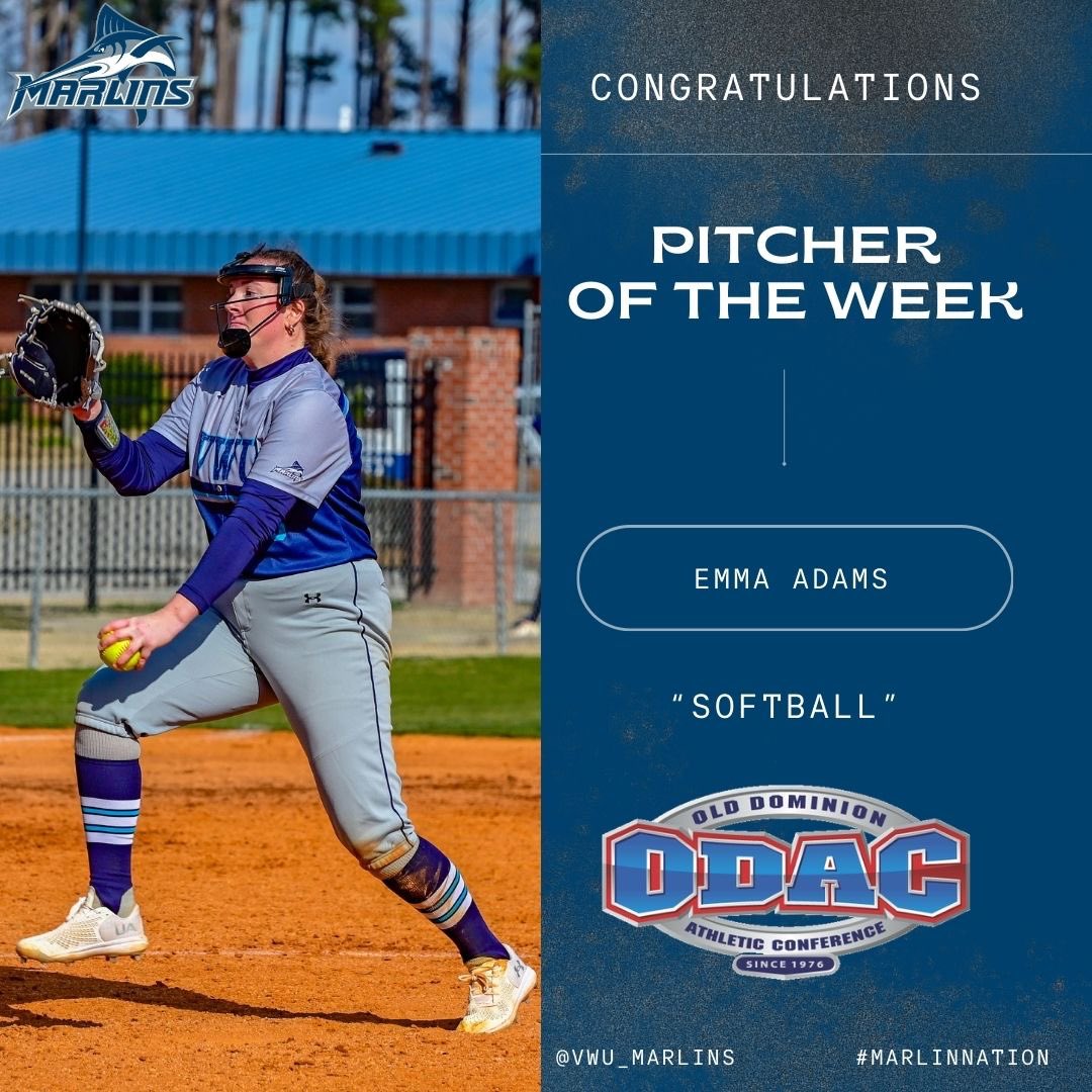 marlinsathletic's tweet photo. Marlins Sweep Softball ODAC Athletes of the Week! Emma Adams had a stellar week in the circle and Knight led the offense as Softball went 6-0! Go Marlins! 

#MarlinsNation // #AOTW // #SoftballSweep https://t.co/T08e7391wS