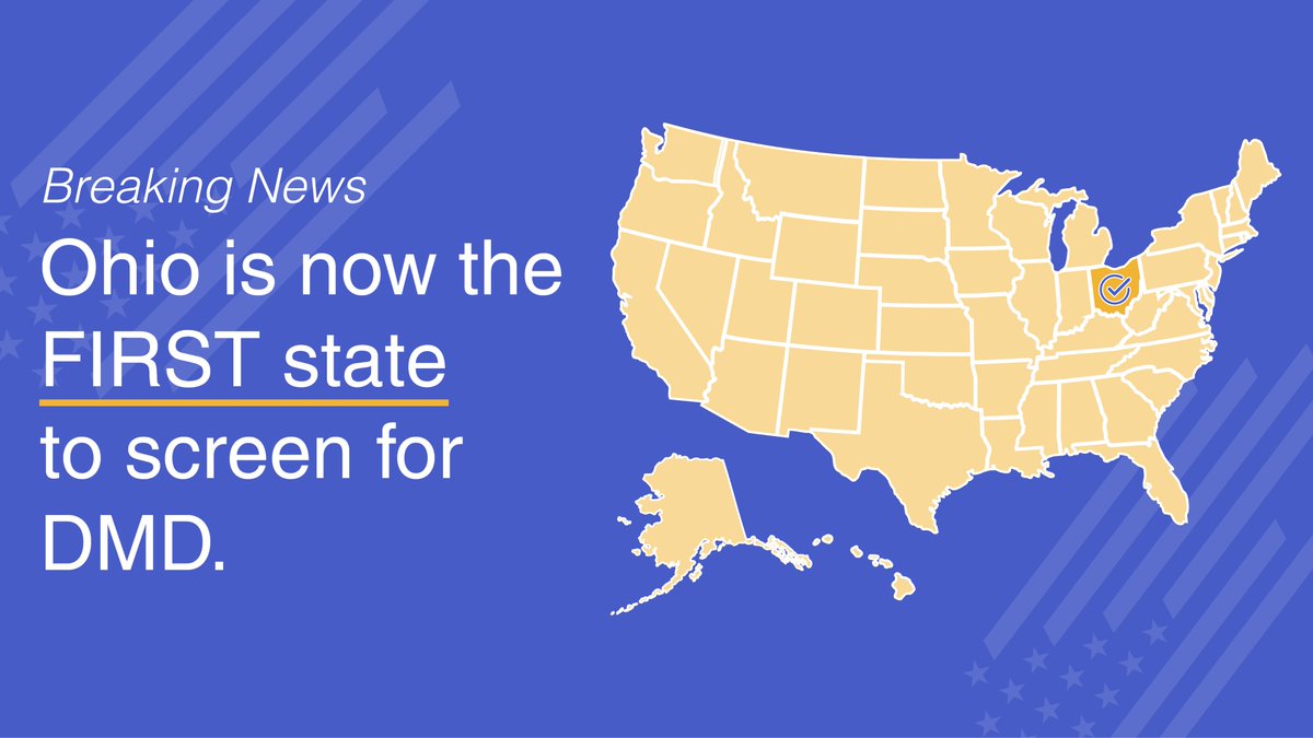 Ohio is officially screening all newborns for #Duchenne #MuscularDystrophy, making it the first state in the nation to screen for #DMD!  #MDA will continue to advocate until all newborns are screened for DMD across the country. Join us: MDA.org/Advocacy #NewbornScreening